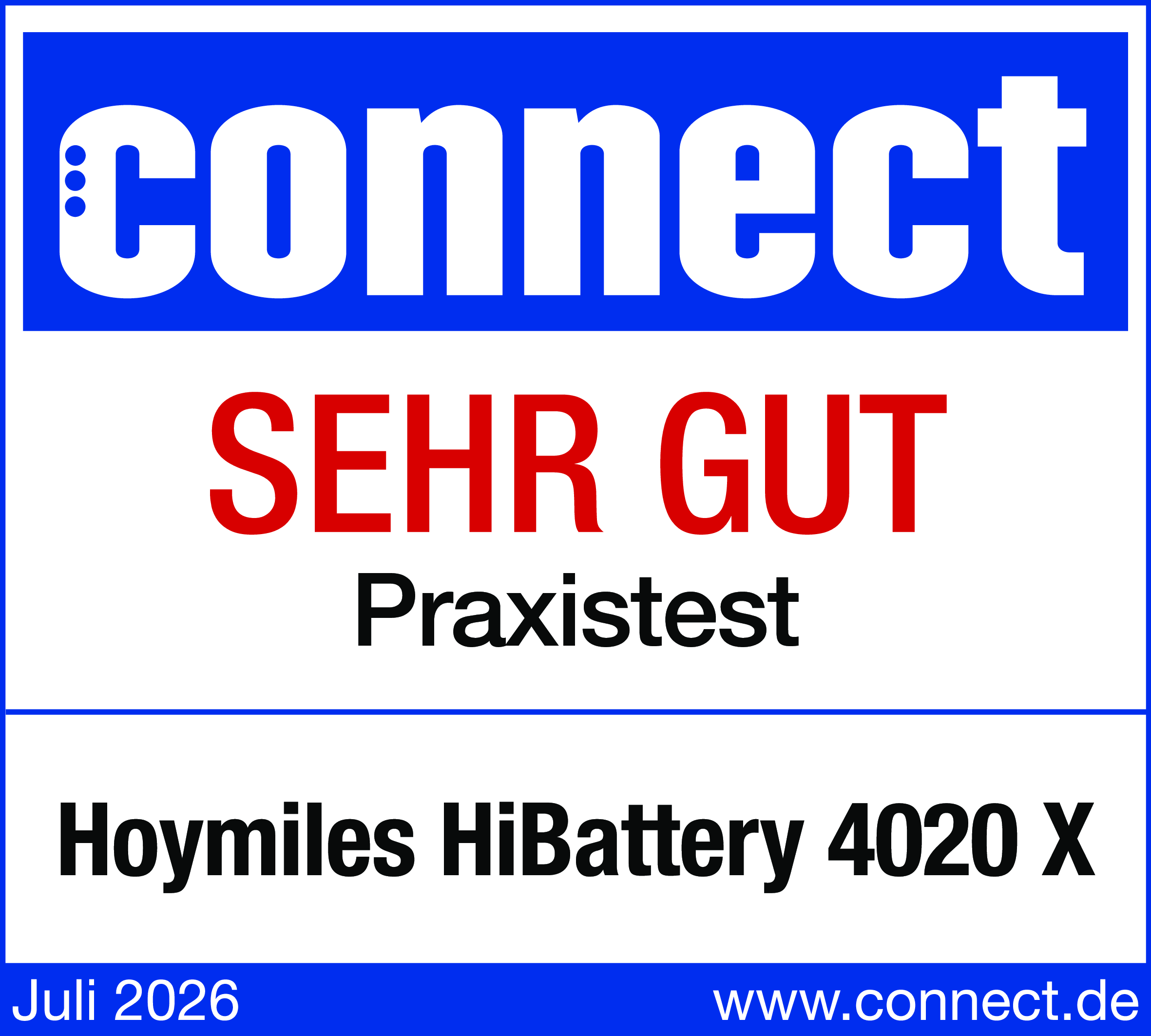 connect SEHR GUT Praxistest Siegel für die Hoymiles HiBattery 4020 X, Juli 2026