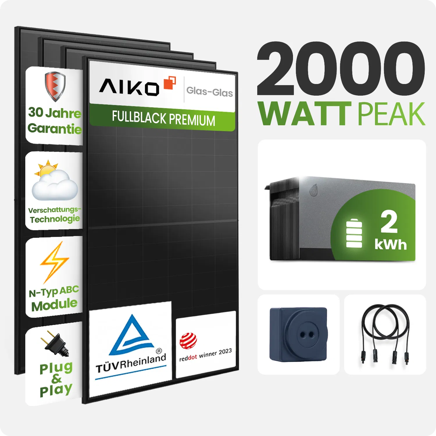 Tepto 2000W Balkonkraftwerk MaxPower mit 2,11 kWh Speicher FoxEss Avocado