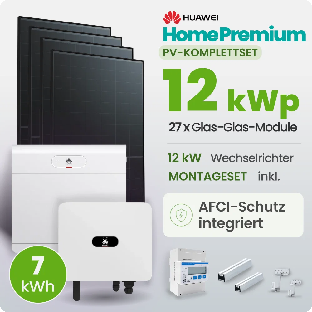 12 kWp Huawei PV-Anlage 27x Trina 455Wp Glas-Glas Fullblack mit 7 kWh Speicher