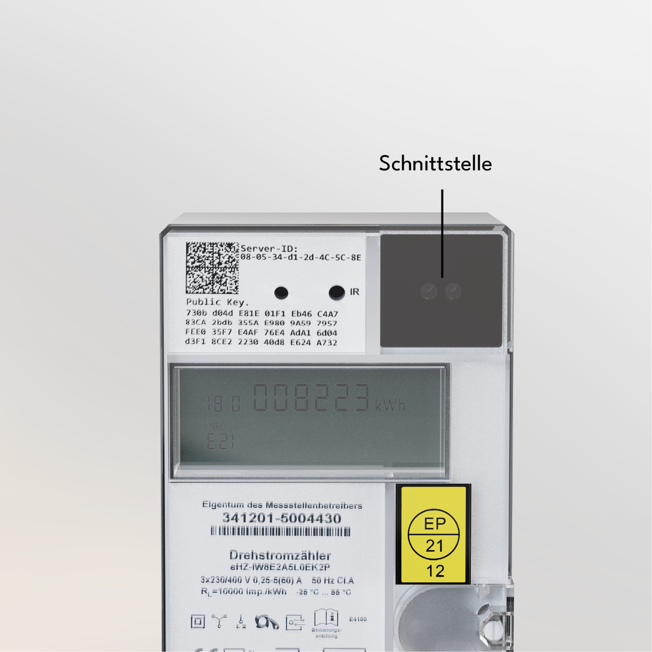 Drehstromzähler, Stromzähler, Digitaldisplay, IR-Schnittstelle, Gehäuse aus Kunststoff