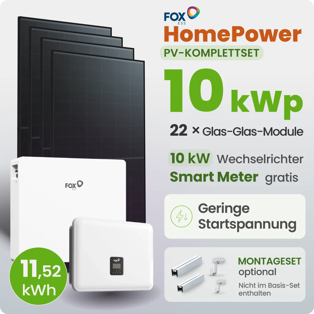 10 kWp FoxEss PV-Anlage 22x 460Wp Fullblack 11,52kWh Speicher Notstromfähig Speicher erweiterbar