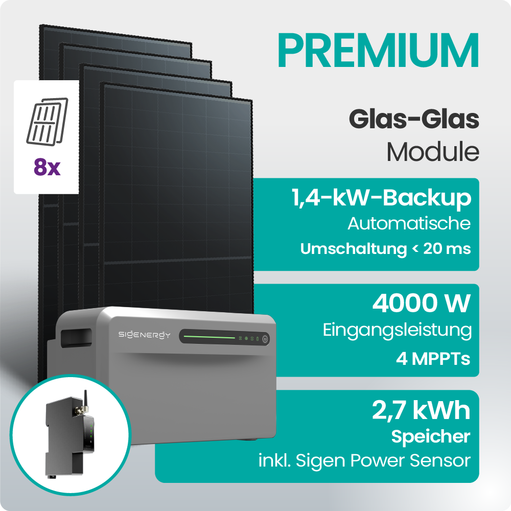 Solarmodul, Glas-Glas, Backup, Speicher, Wechselrichter