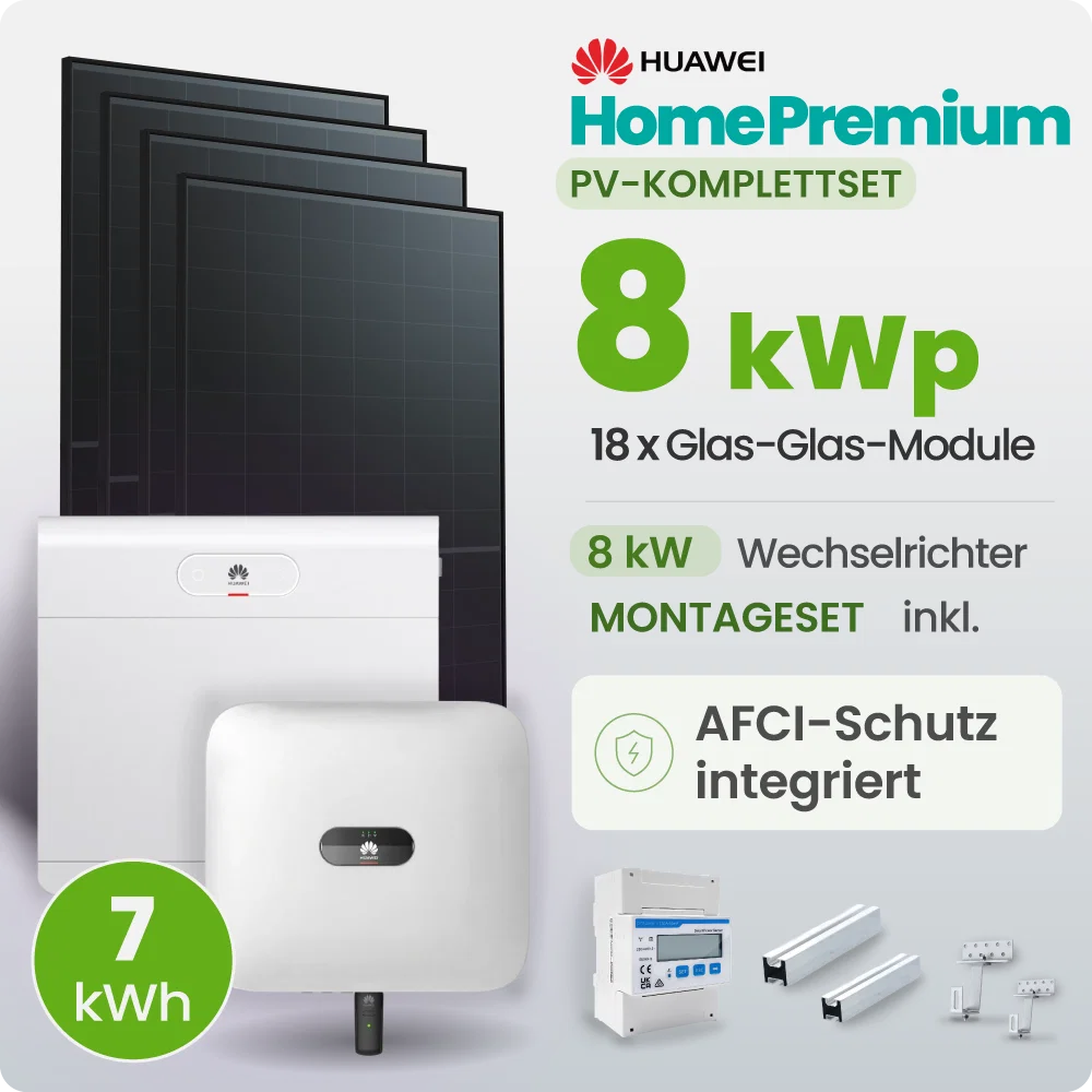 8kWp Huawei PV-Anlage 18x 460Wp Fullblack Schrägdachmontage 7kWh Speicher