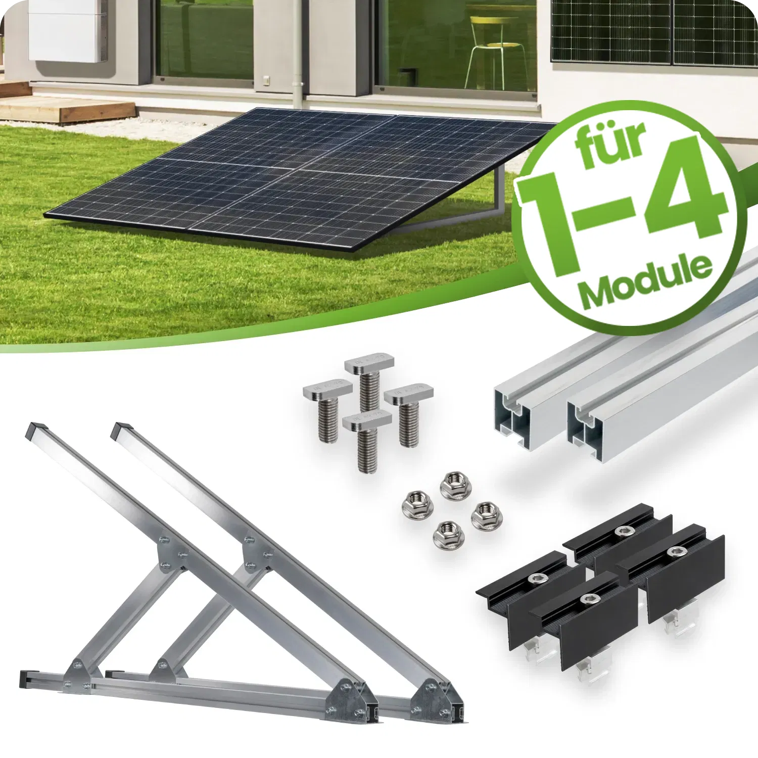 Montageset für Flachdächer Wand und Boden – geeignet für 1 bis 4 Module