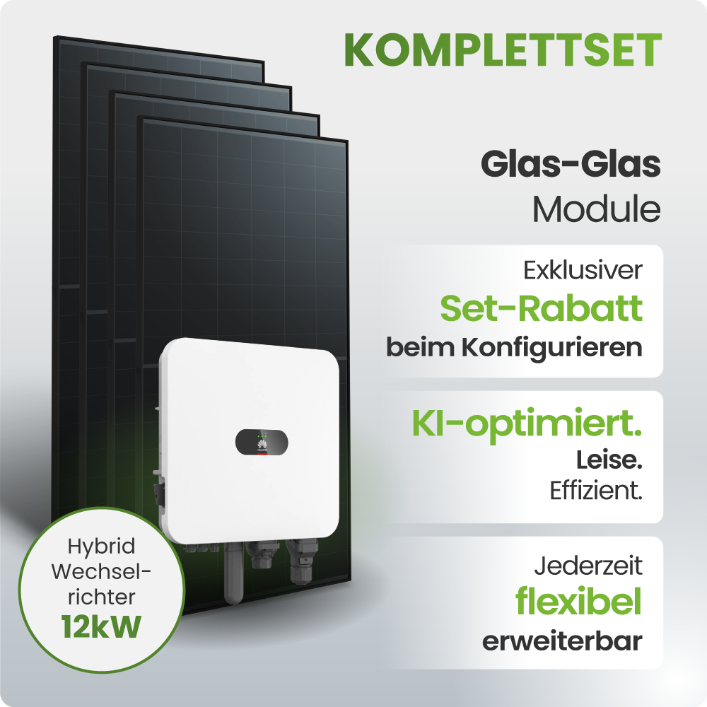 Solarmodul, Glas-Glas Modul, Hybrid-Wechselrichter, 12kW, PV-System