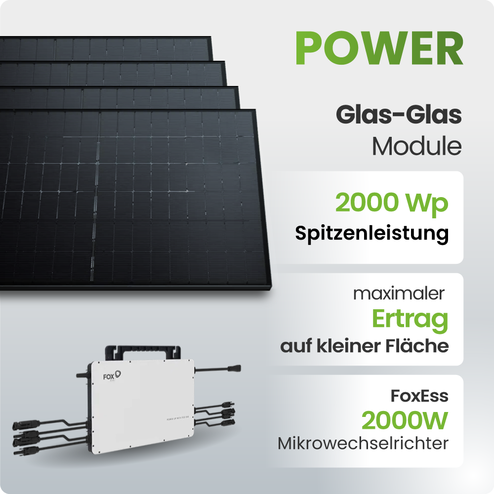 Solarmodule, Glas-Glas, 2000 Wp, Mikrowechselrichter, Ertrag