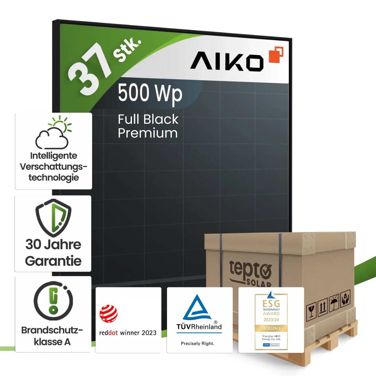 Aiko 500Wp A-MAH60Db Neostar 2S+ Glas-Glas Fullblack Gen.2 (Palette) Kiste, Werbung, Karton, Lieferung des Pakets, Computer-Hardware