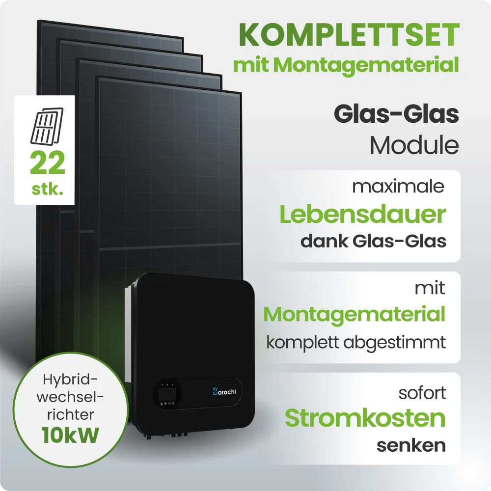 10 kWp Borochi PV-Anlage 22x Trina 455Wp Fullblack Notstromfähig Speicher erweiterbar