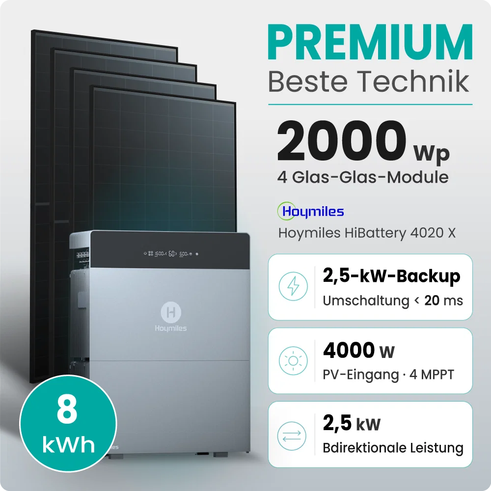 Tepto 2000W Balkonkraftwerk Premium mit Hoymiles HiBattery 8kWh Speicher