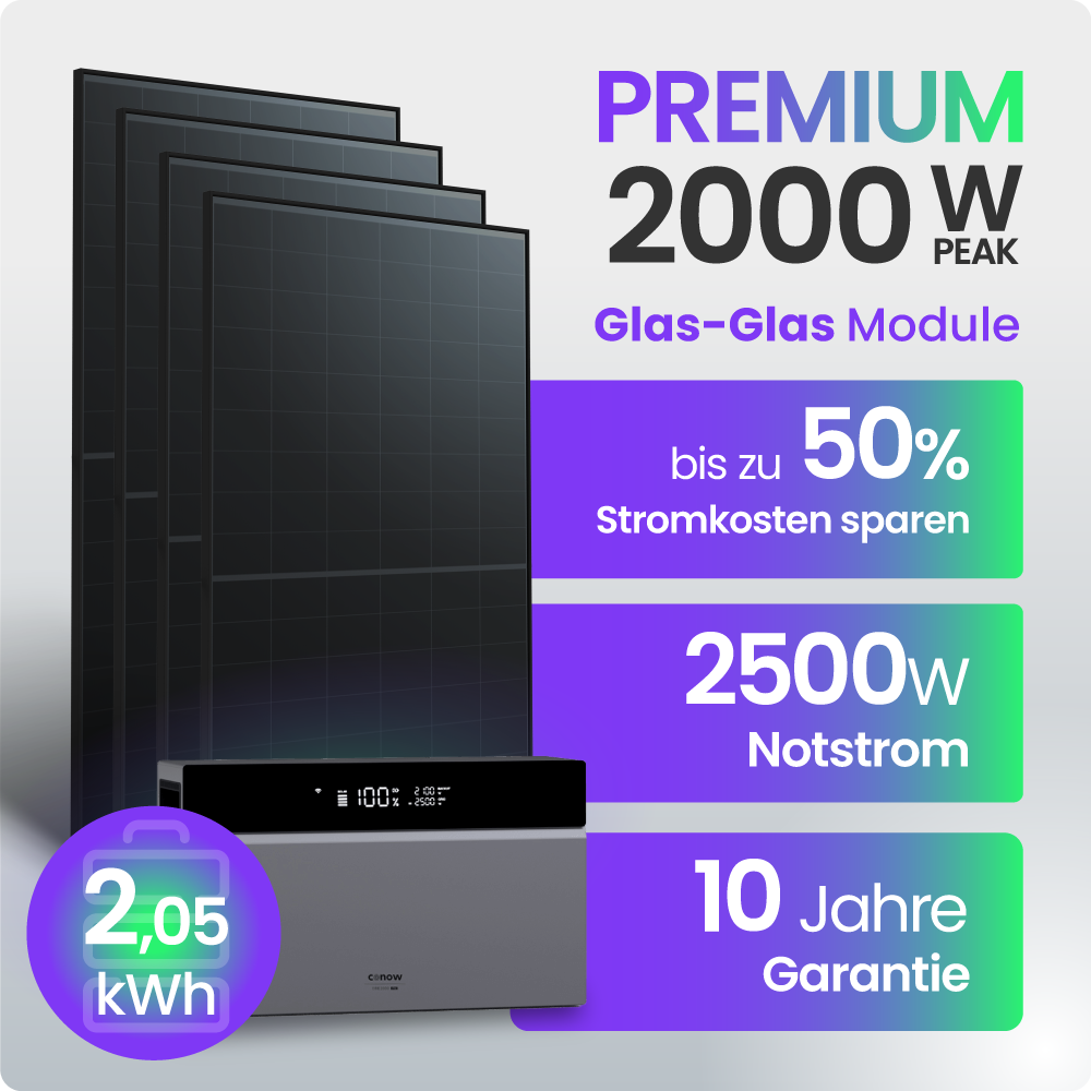Solarmodul, Glas-Glas Module, Batterie, Notstrom, Garantie