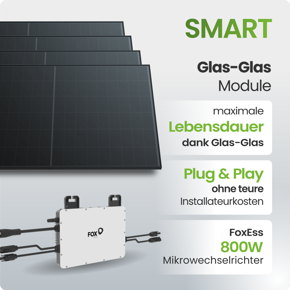 Solarmodul, Glas-Glas, Mikrowechselrichter, 800W, Plug&Play