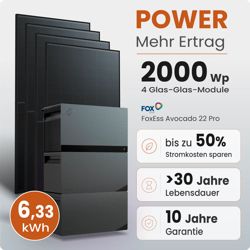 Tepto 2000W Balkonkraftwerk MaxPower mit 6,33 kWh Speicher FoxEss Avocado