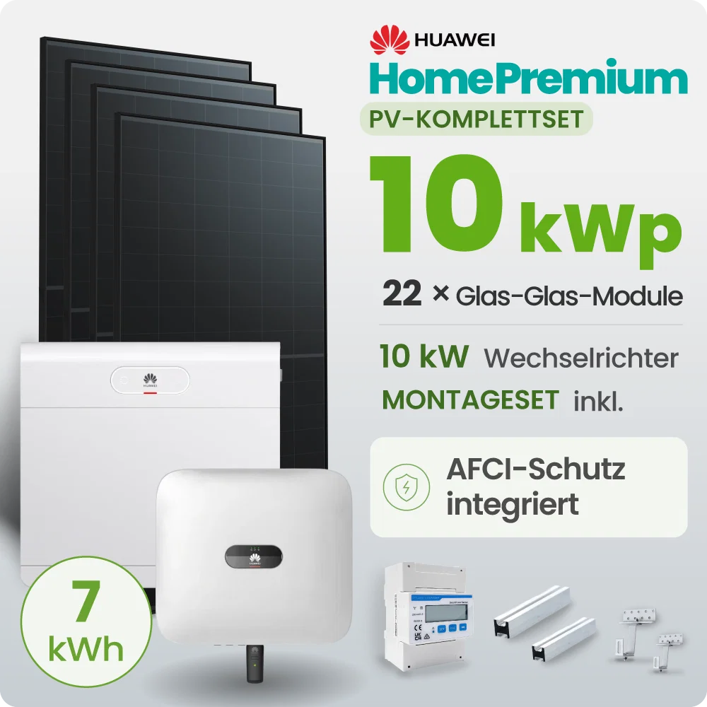 10kWp Huawei PV-Anlage 22x 460Wp Fullblack Schrägdachmontage 7kWh Speicher