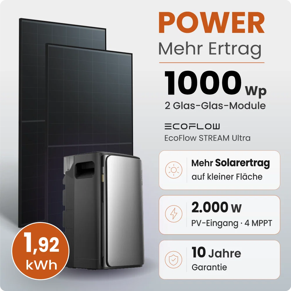 Tepto 1000W Balkonkraftwerk MaxPower mit 2 kWh Speicher EcoFlow STREAM Ultra