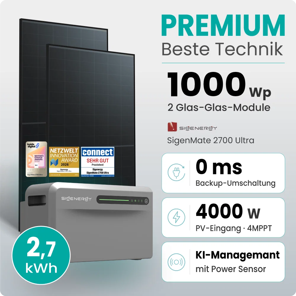 Tepto 1000W Balkonkraftwerk Premium mit Sigenergy SigenMate mit 2,7kWh Speicher