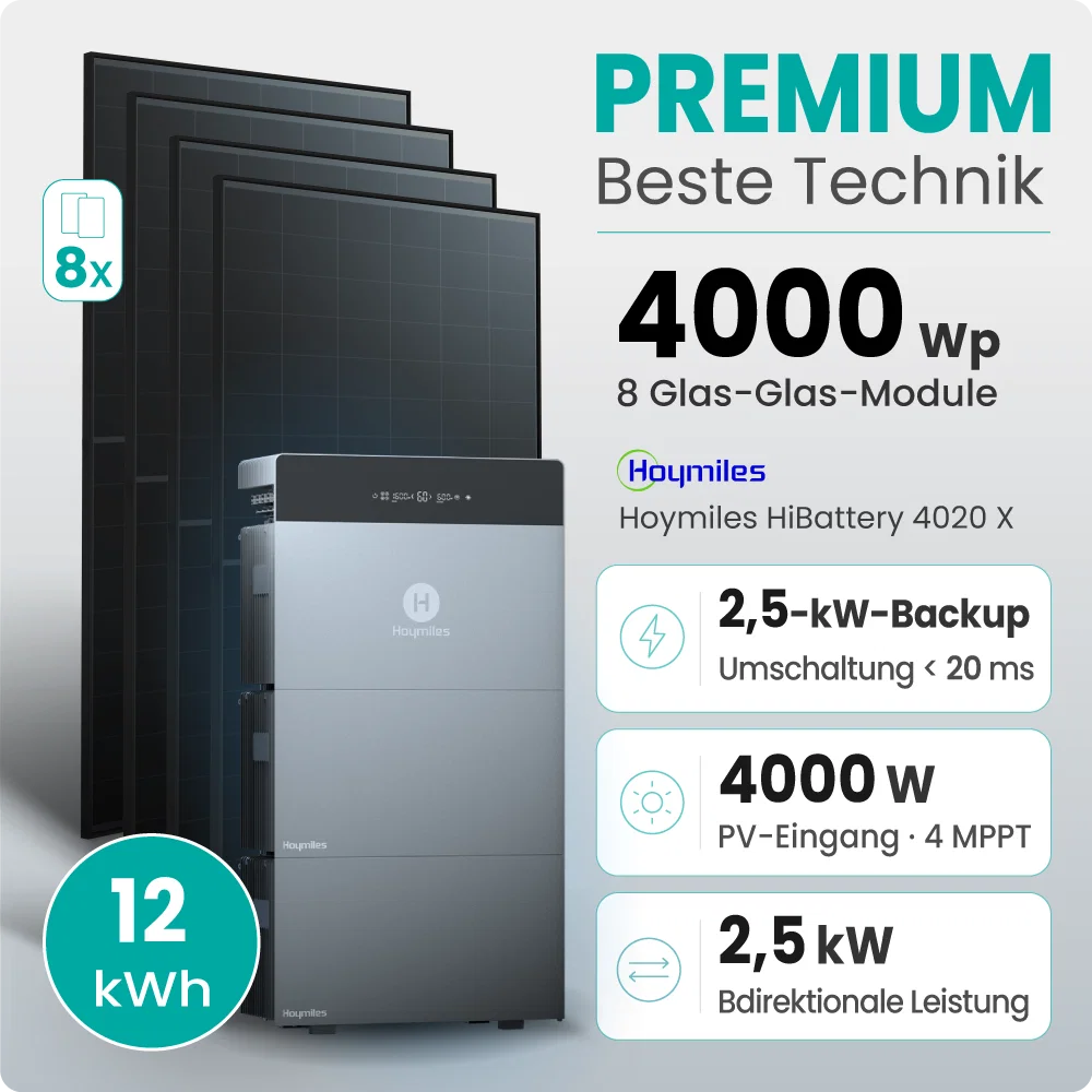 Tepto 4000W Balkonkraftwerk Premium mit Hoymiles HiBattery 12kWh Speicher