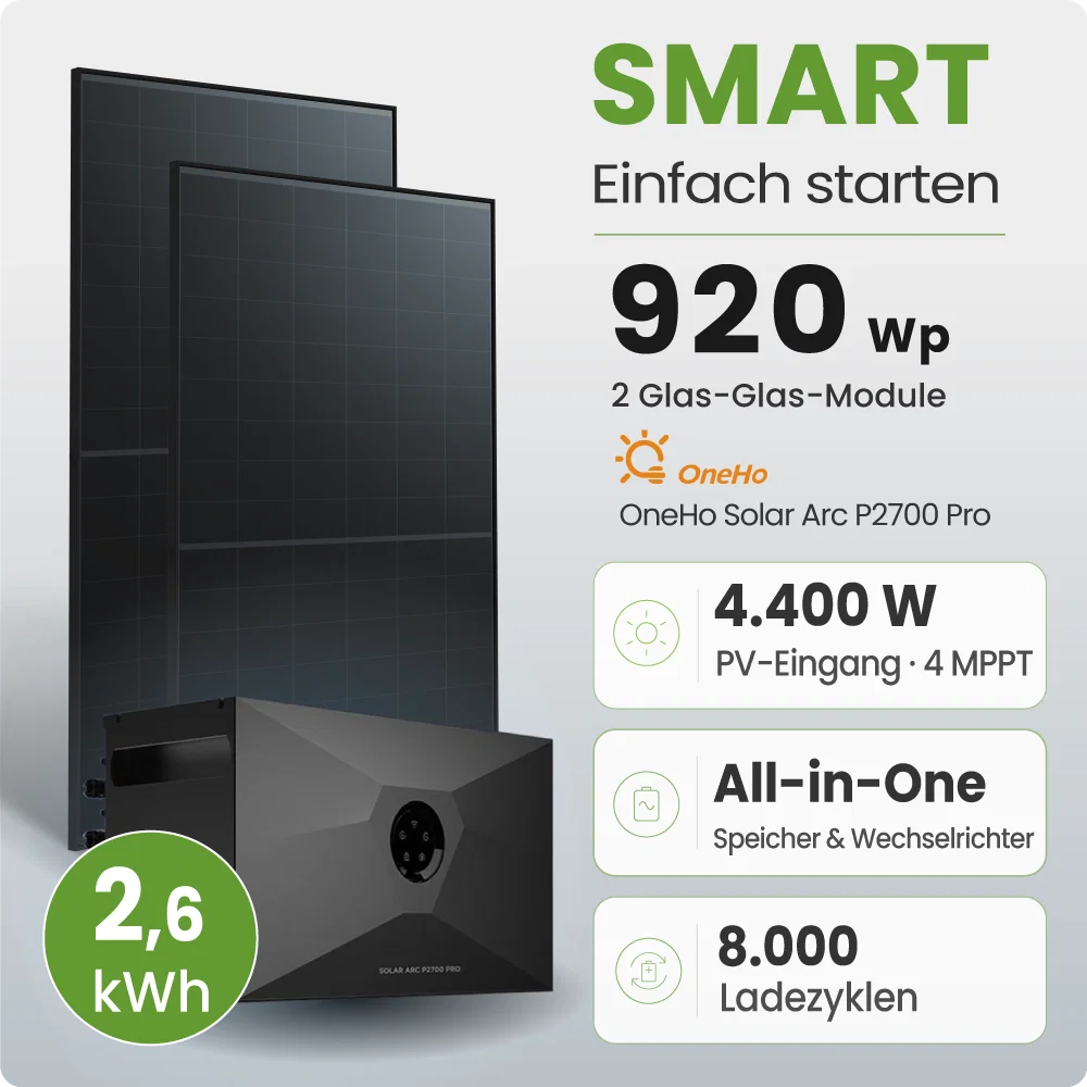 Tepto 920W Balkonkraftwerk Smart mit OneHo 2,6kWh Speicher
