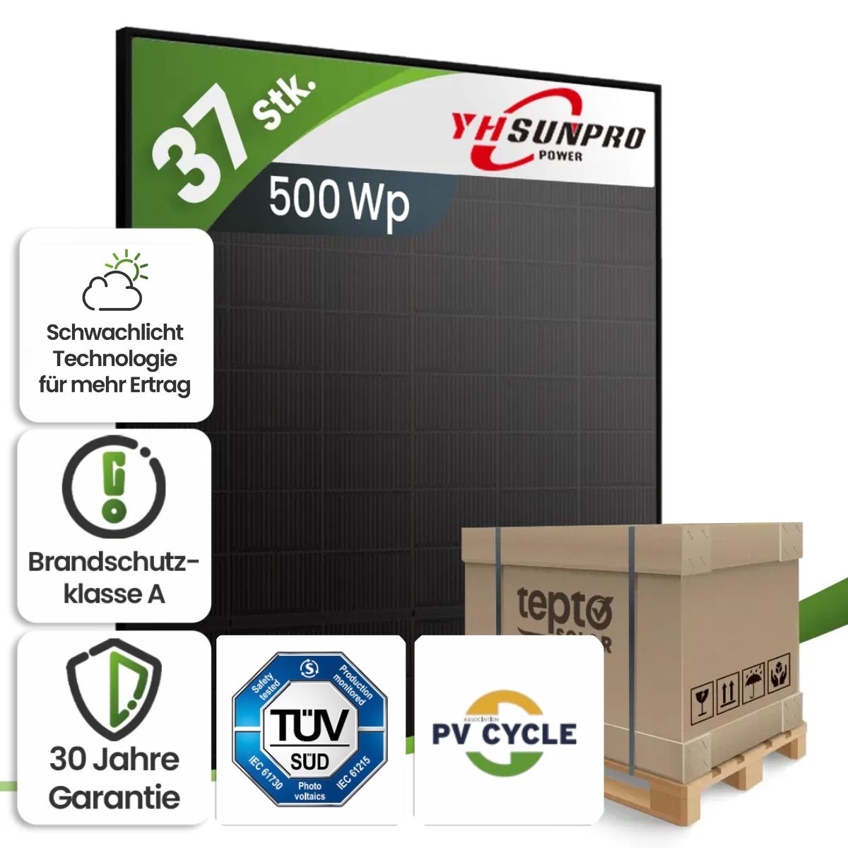 Sunpro SPDG500-N108R12/500W Topcon Bifazial Glas-Glas Fullblack transparent (Palette) Kiste, Computerausrüstung, Überwachen, Bildschirm, Karton