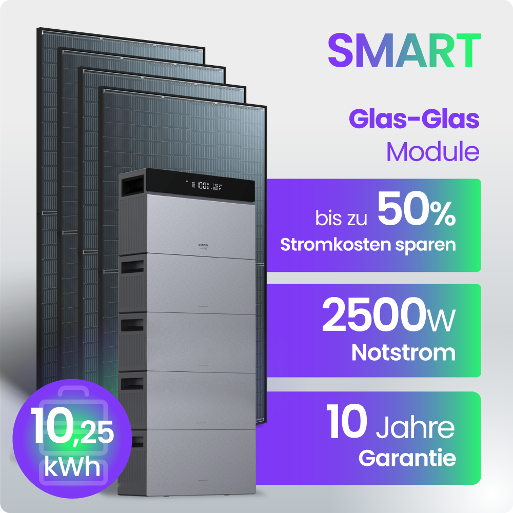 Solarmodul, Glasmodul, Batteriepack, Wechselrichter, Notstrom