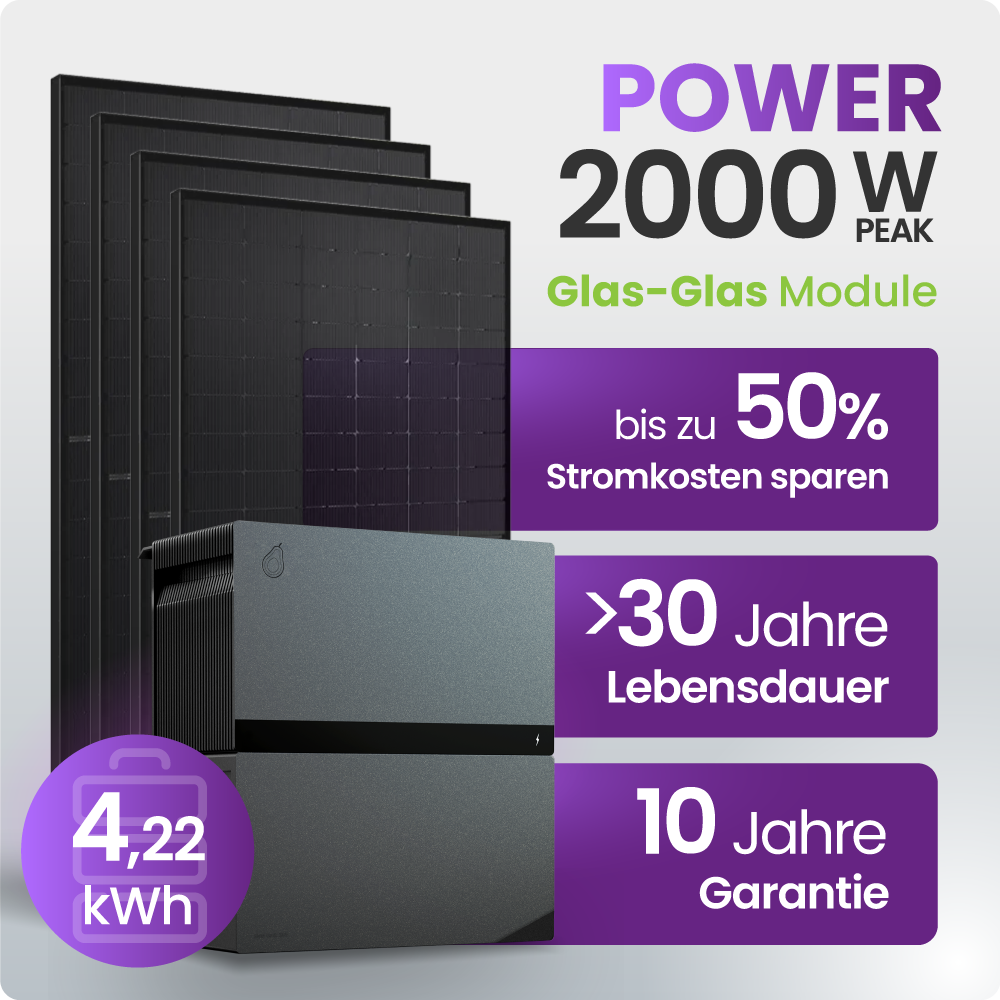 Solarmodul, Glas-Glas Modul, 2000 W, Kohlenstoff-Panel, Speichergerät