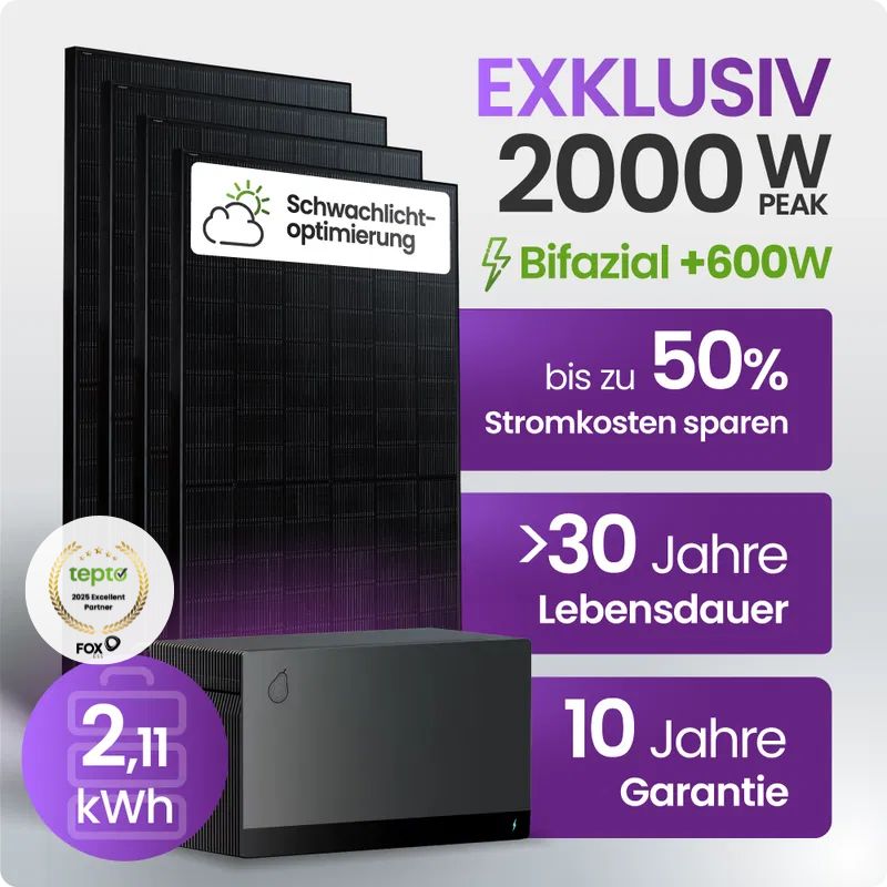 Tepto 2000W Balkonkraftwerk Exklusiv mit FoxEss Avocado 22 Pro 2,11kWh Speicher