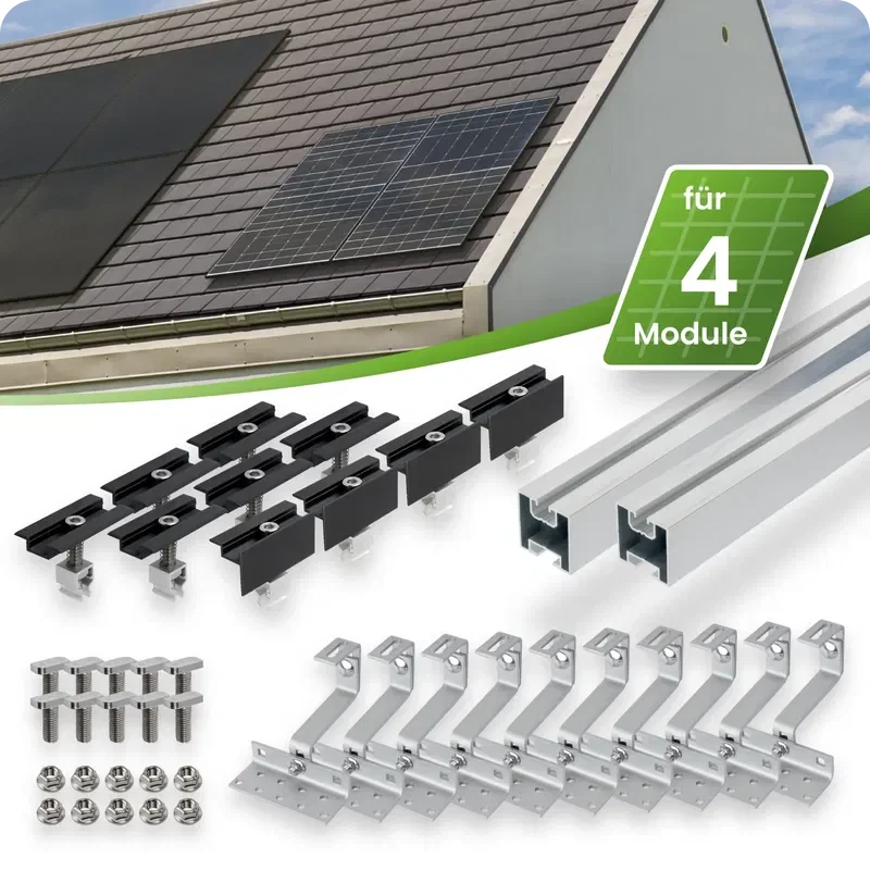 Tepto Schrägdach Montageset Silber für 4 PV-Module senkrecht 30 mm Rahmenhöhe