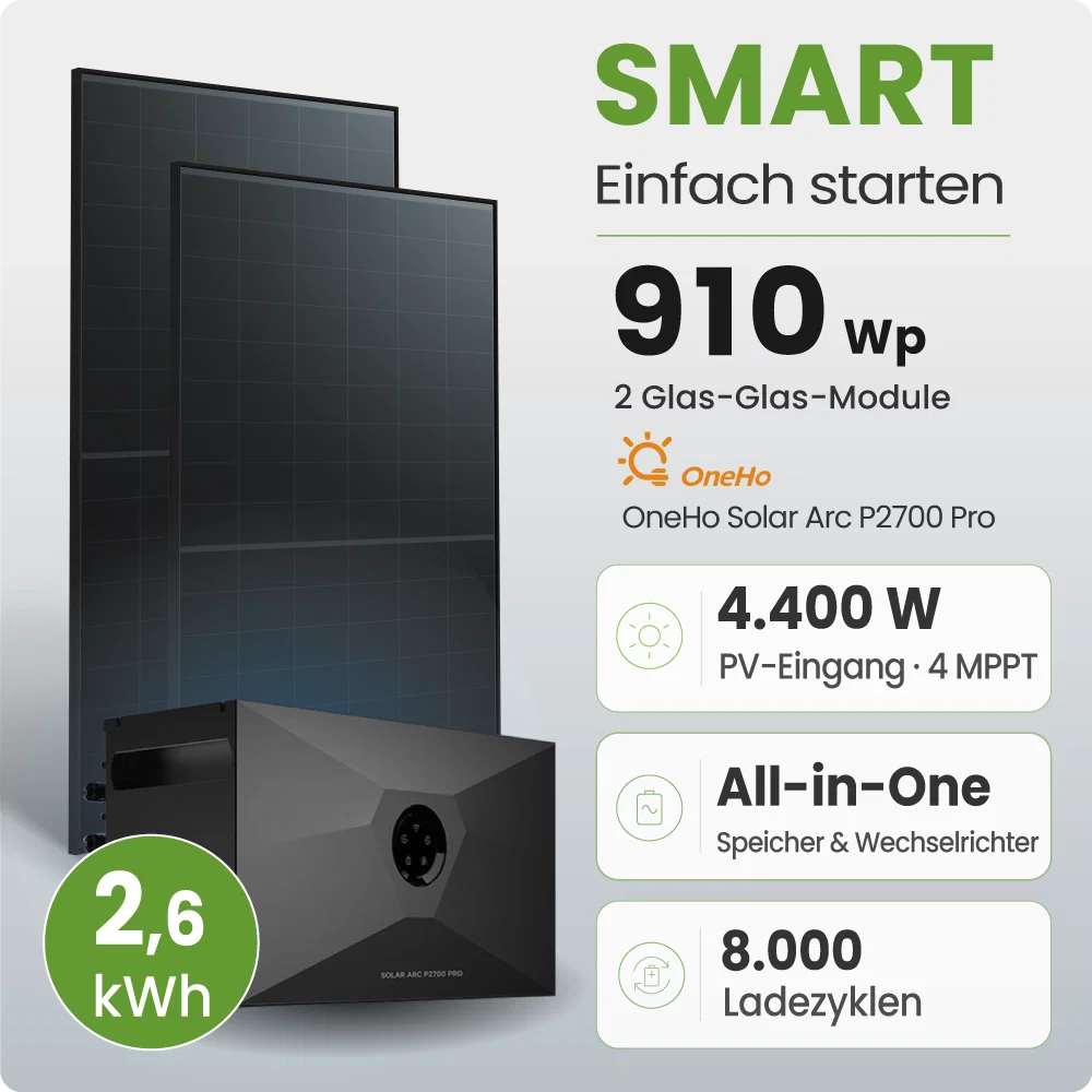 Tepto 910W Balkonkraftwerk Smart mit OneHo 2,6kWh Speicher