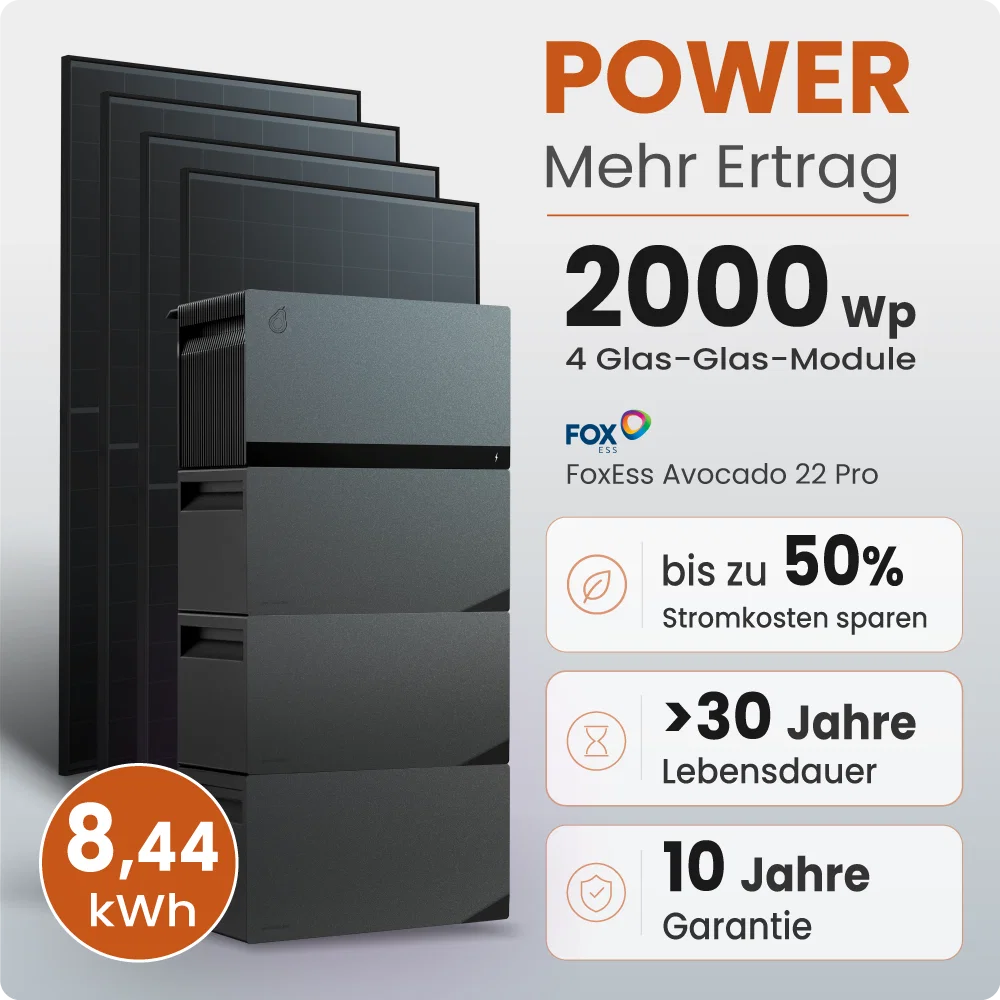Tepto 2000W Balkonkraftwerk MaxPower mit 8,44 kWh Speicher FoxEss Avocado