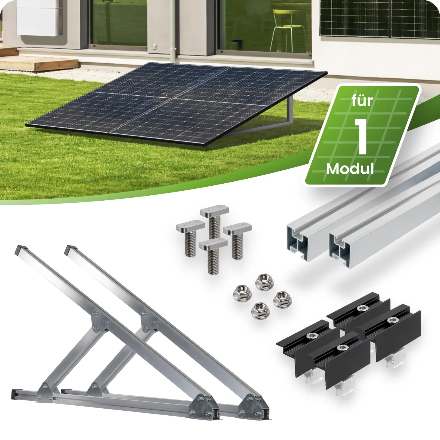 SILBERNES Flachdach- und Wand- Montageset für 1 Modul senkrechte Montage Photovoltaik Balkonkraftwerk Aufständerungsdreiecke - 30mm SILBERNES Flachdach- und Wand- Montageset für 1 Modul senkrechte Montage Photovoltaik Balkonkraftwerk Aufständerungsdreiecke - 30mm