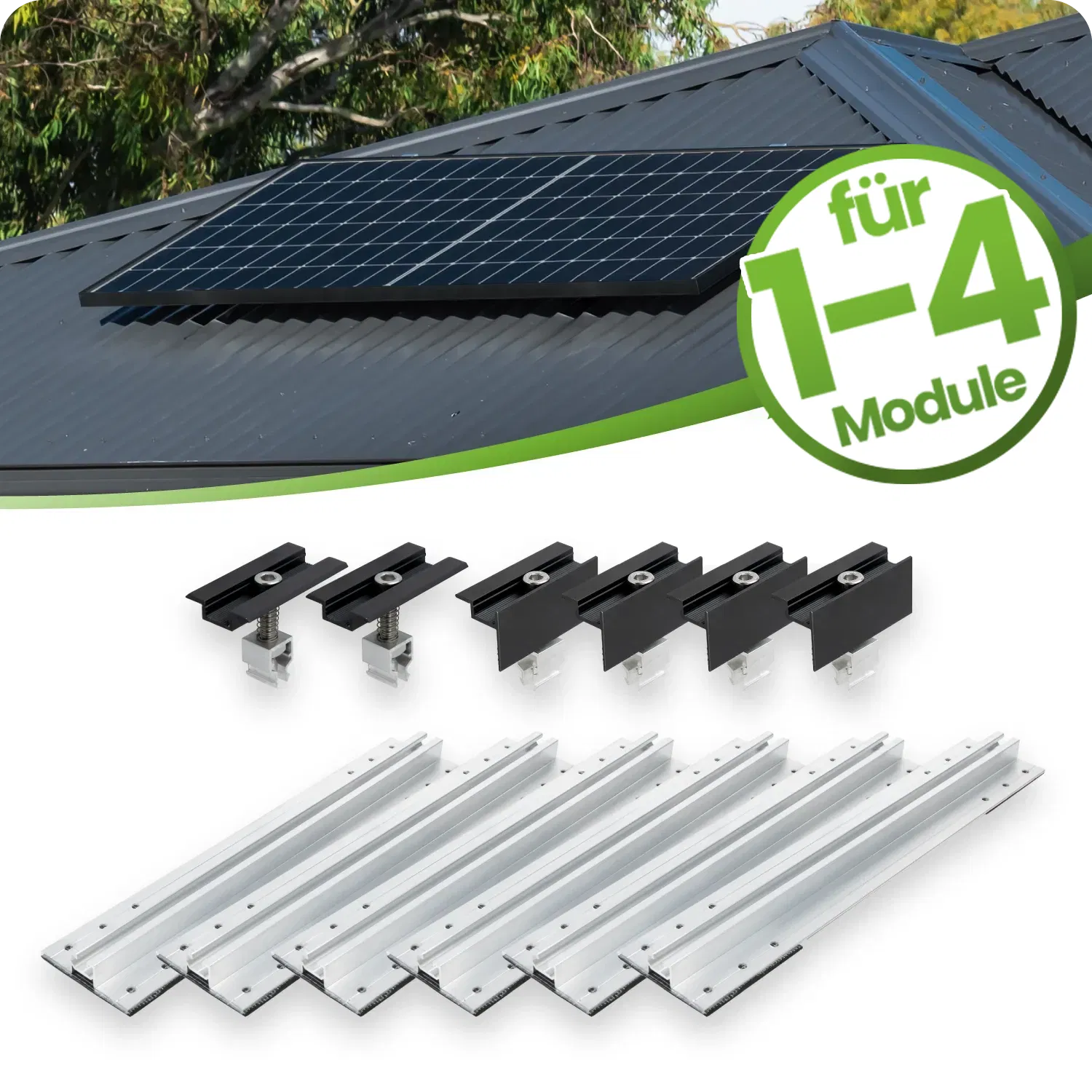 Montageset für Trapezblechdächer – geeignet für 1 bis 4 Module