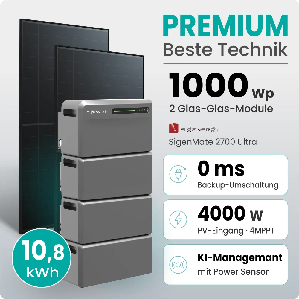 Tepto 1000W Balkonkraftwerk Premium mit Sigenergy SigenMate mit 10,75kWh Speicher