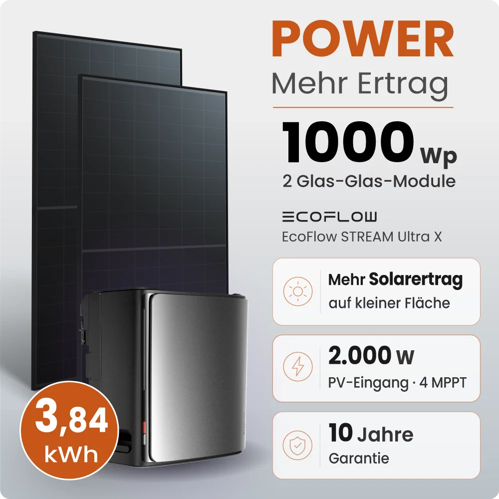 Tepto 1000W Balkonkraftwerk MaxPower mit 3,84 kWh Speicher EcoFlow Stream Ultra X