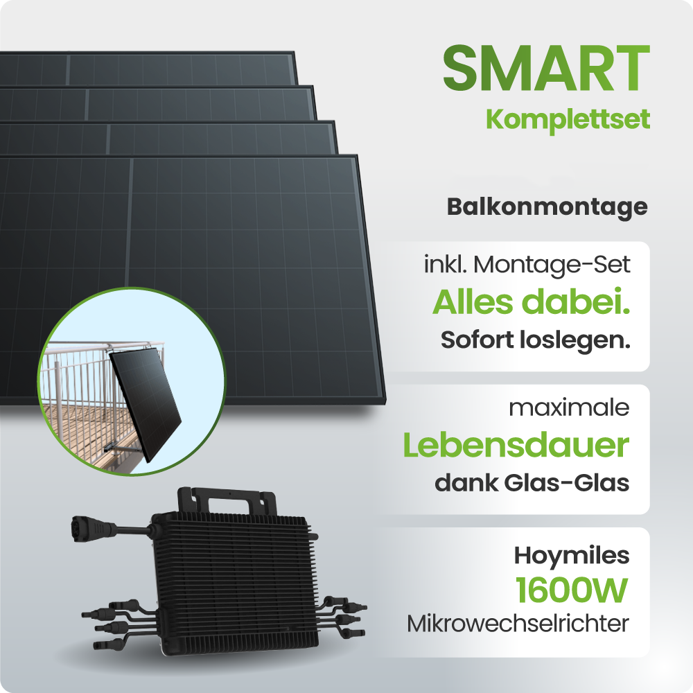 Tepto 1820Wp Balkonkraftwerk Smart mit Hoymiles Mikrowechselrichter - Balkonmontage