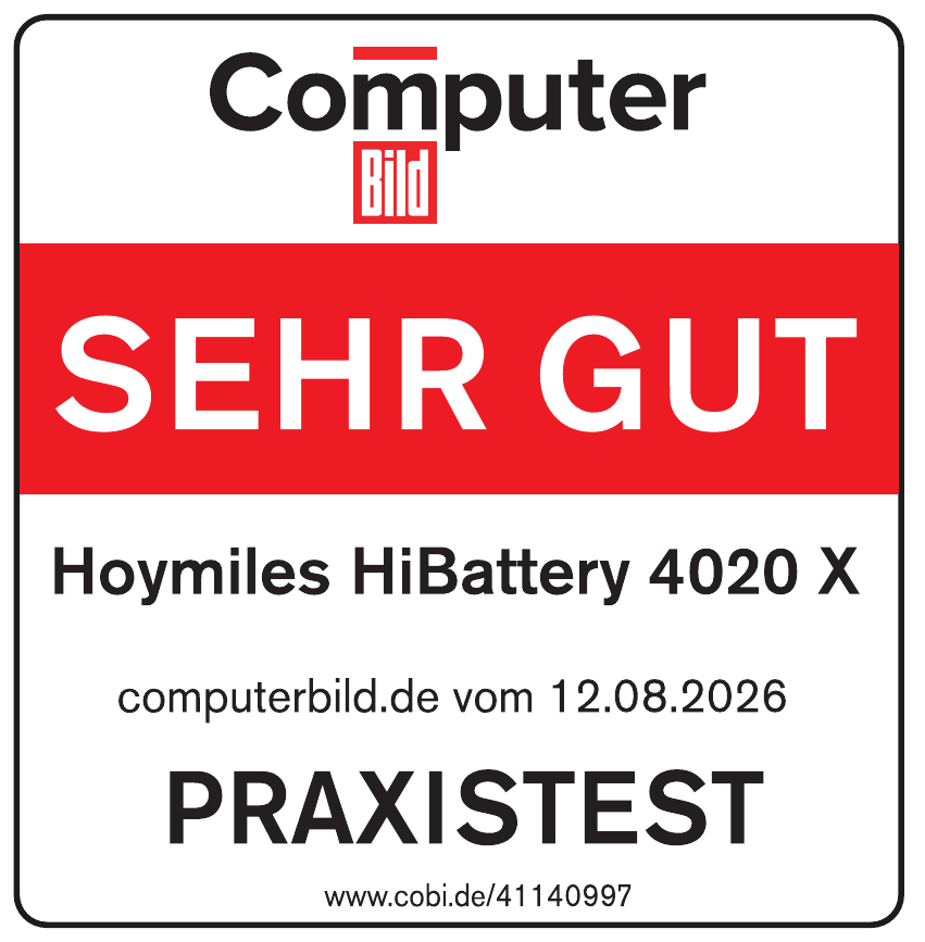 Computer Bild SEHR GUT Praxistest Siegel für die Hoymiles HiBattery 4020 X, 12.08.2026