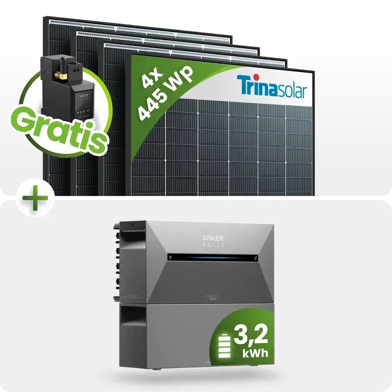 1780Wp Balkonkraftwerk 3,2kWh Speicher Anker Solarbank 2 – 4x445Wp Trina Black Frame Bifazial