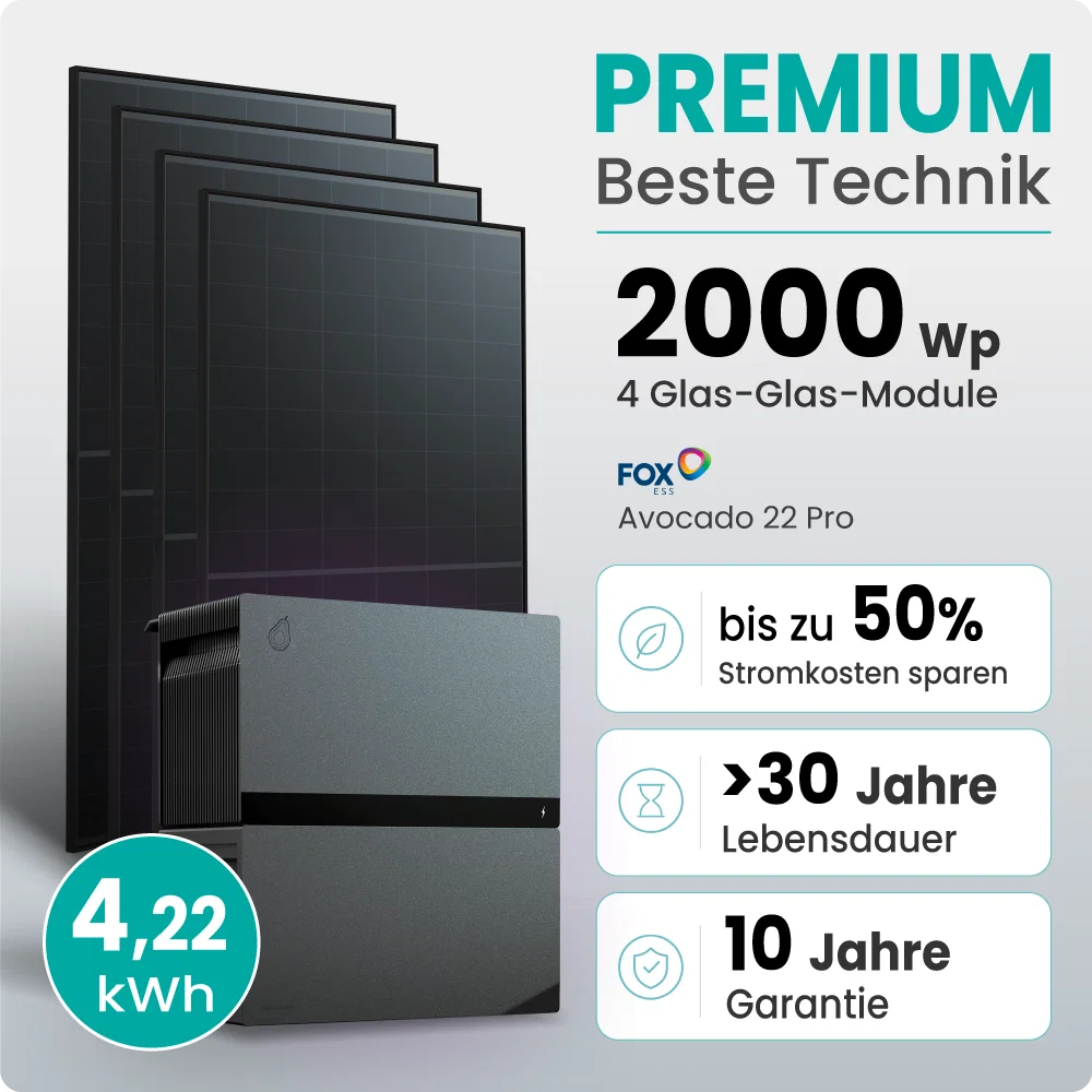 Tepto 2000W Balkonkraftwerk Premium mit FoxEss Avocado 22 Pro 4,22kWh Speicher