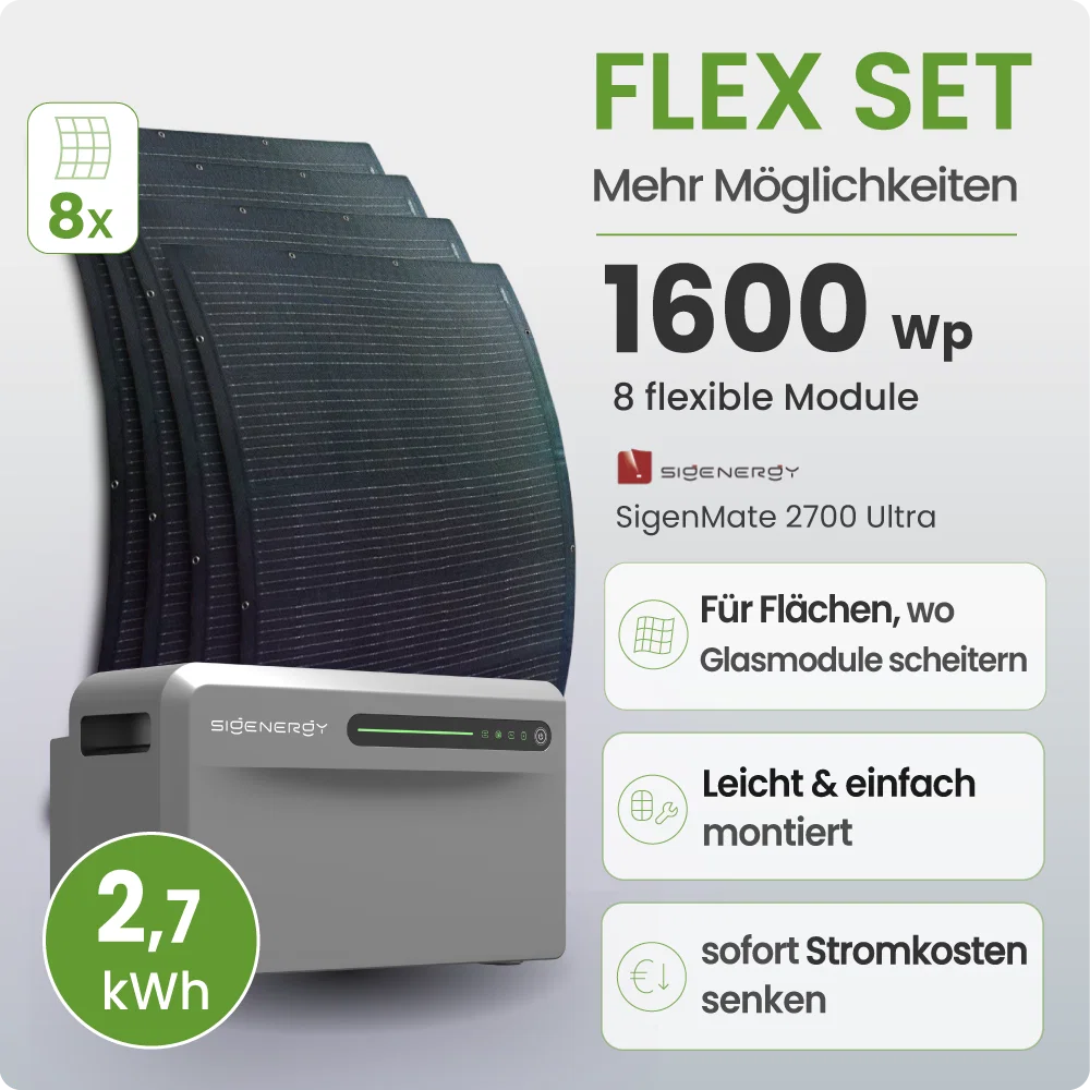 Tepto Balkonkraftwerk Flex 1600Wp mit Sigenergy SigenMate 2,7kWh Speicher