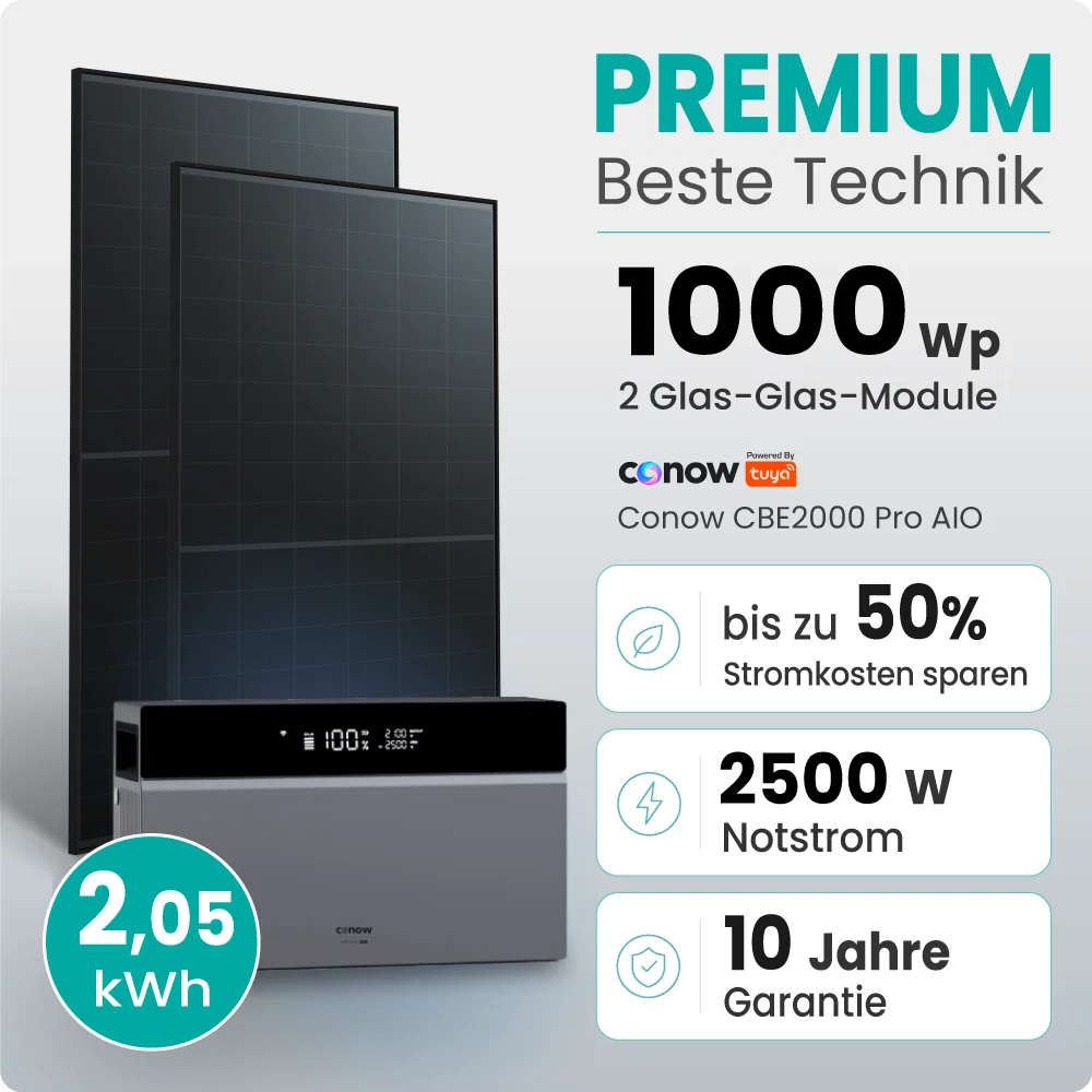 Tepto 1000W Balkonkraftwerk Premium mit Conow Pro 2kWh Speicher