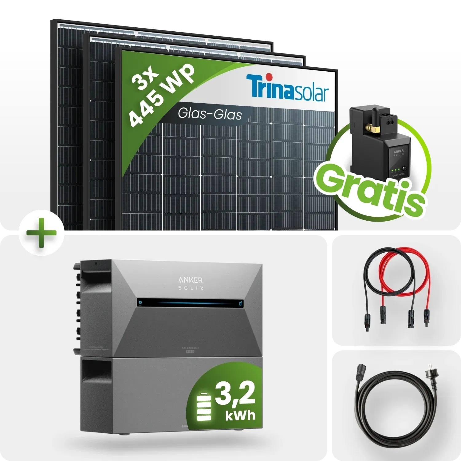 1335Wp Balkonkraftwerk 3,2kWh Speicher Anker Solarbank 2 –3x445Wp Trina Black Frame Monofazial 1335Wp Balkonkraftwerk 3,2kWh Speicher Anker Solarbank 2 –3x445Wp Trina Black Frame Monofazial