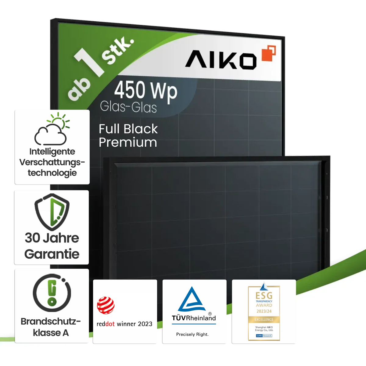 Aiko 450Wp A-MAH54Db N-Type ABC Neostar 2S+ Generation 2 Glas-Glas Fullblack Computerausrüstung, Überwachen, Bildschirm, Werbung