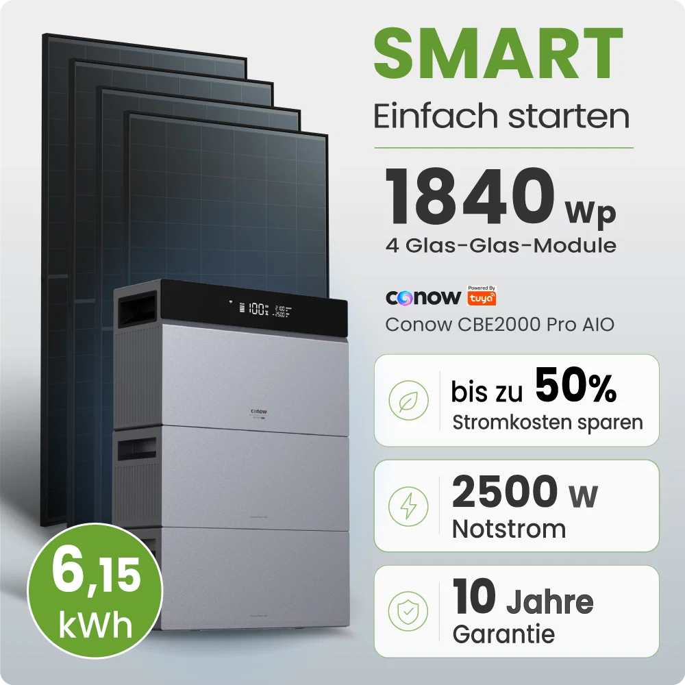 Tepto 1840W Balkonkraftwerk Smart mit Conow 6kWh Speicher + Gratis Smart Meter