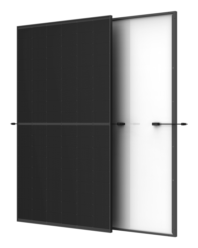 Solarmodul, Photovoltaikmodul, schwarze Oberfläche, Aluminiumrahmen, Glasrückseite