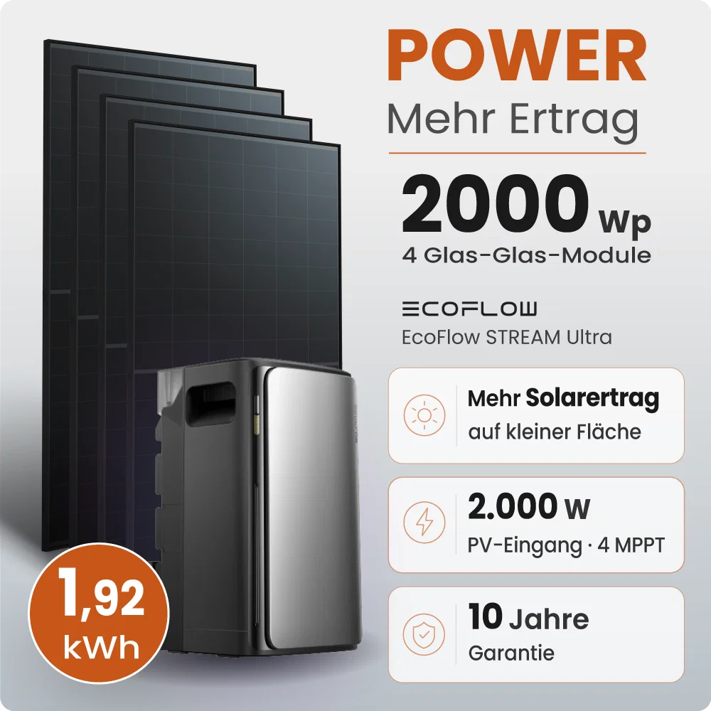 Tepto 2000W Balkonkraftwerk MaxPower mit 2 kWh Speicher EcoFlow STREAM Ultra