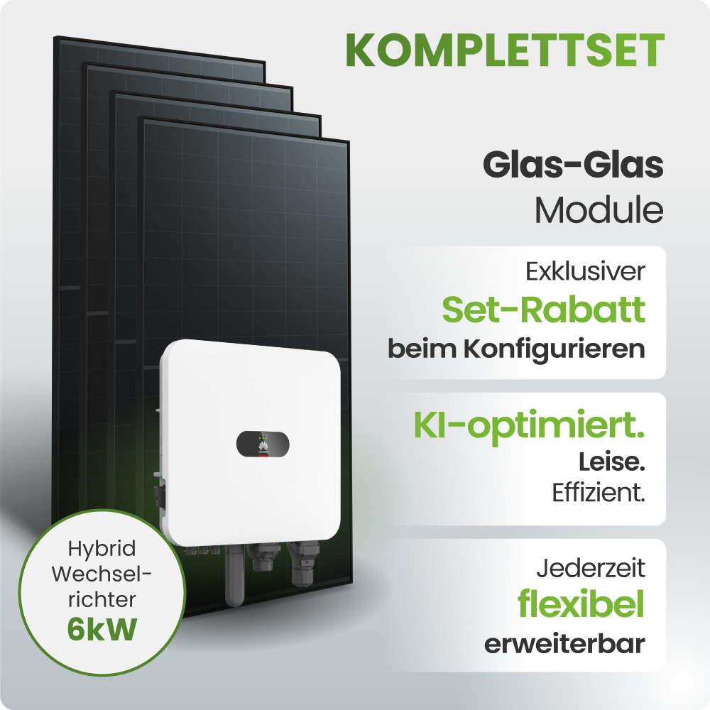 Solaranlage, Photovoltaik, Glas-Glas Modul, Hybrid-Wechselrichter, 6kW