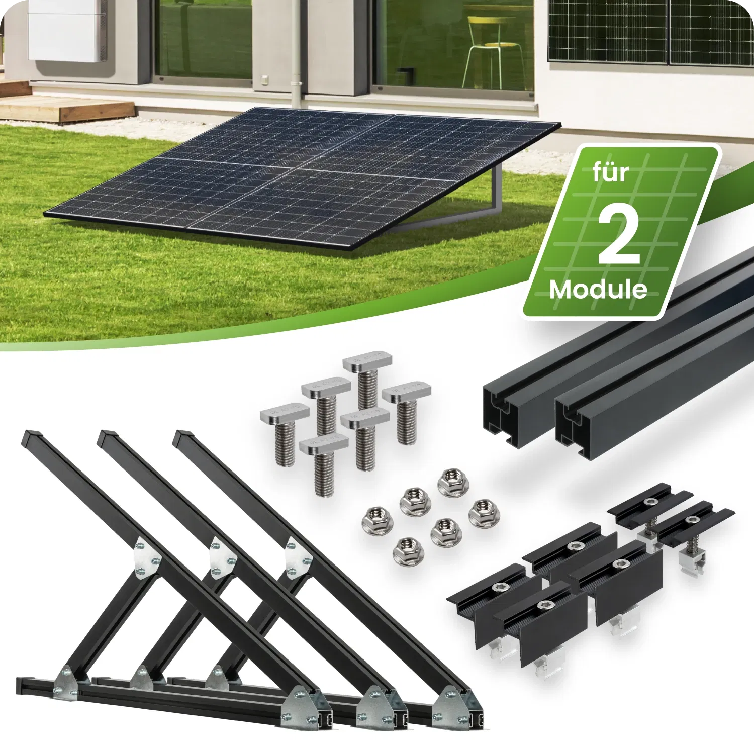 SCHWARZES Flachdach- und Wand Montageset für 2 Module senkrechte Montage Photovoltaik Balkonkraftwerk Aufständerungsdreiecke - 30mm SCHWARZES Flachdach- und Wand Montageset für 2 Module senkrechte Montage Photovoltaik Balkonkraftwerk Aufständerungsdreiecke - 30mm