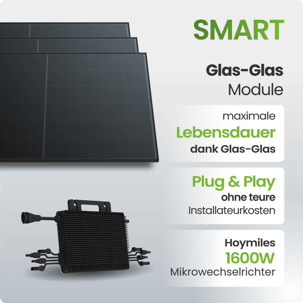 Solarmodul, Glas-Glas, Plug & Play, 1600W, Mikrowechselrichter