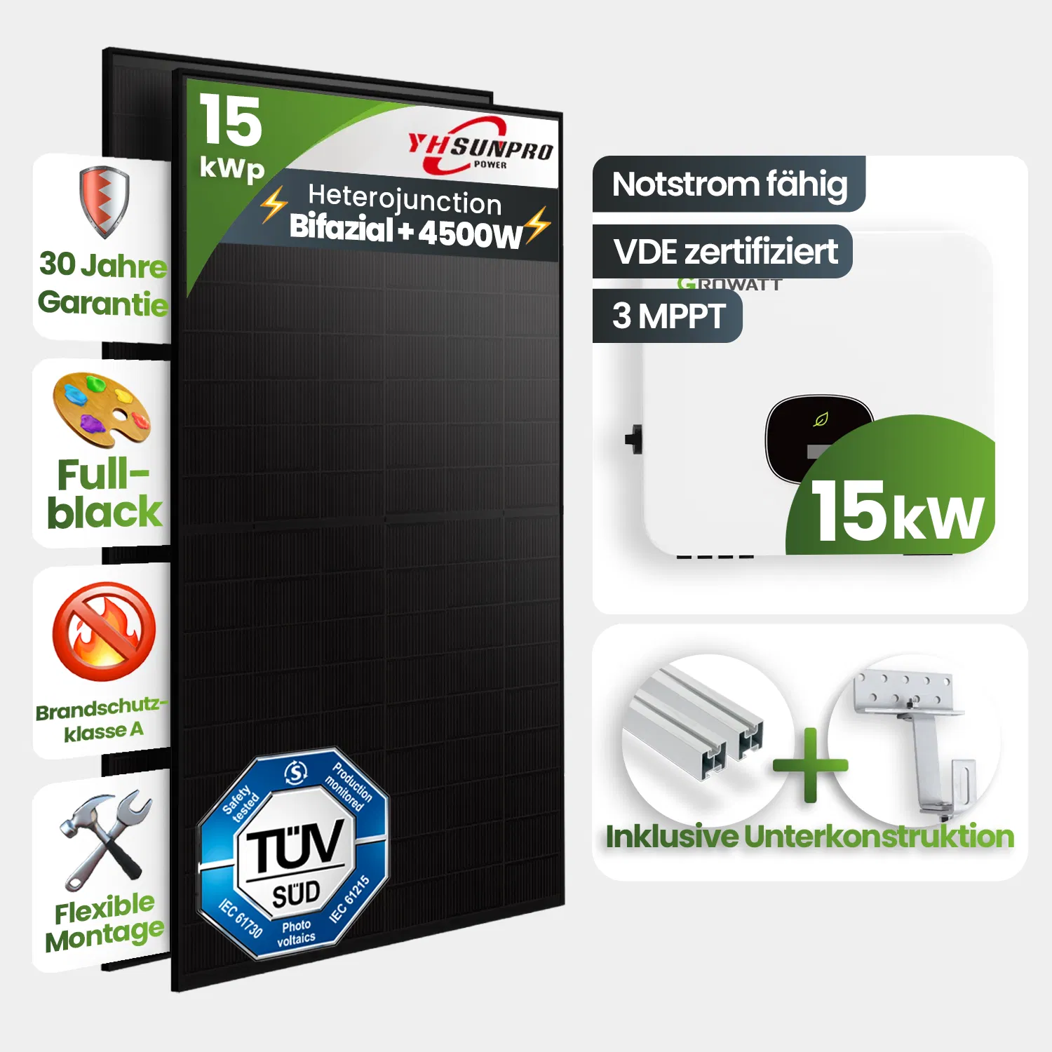 12 kWp Growatt PV-Anlage 24x Solyco 500Wp Glas-Glas Bifazial Fulblack Speicherfähig 12 kWp Growatt PV-Anlage 24x Solyco 500Wp Glas-Glas Bifazial Fulblack Speicherfähig