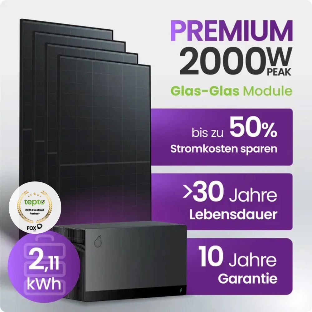 Tepto 2000W Balkonkraftwerk Premium mit FoxEss Avocado 22 Pro 2,11kWh Speicher