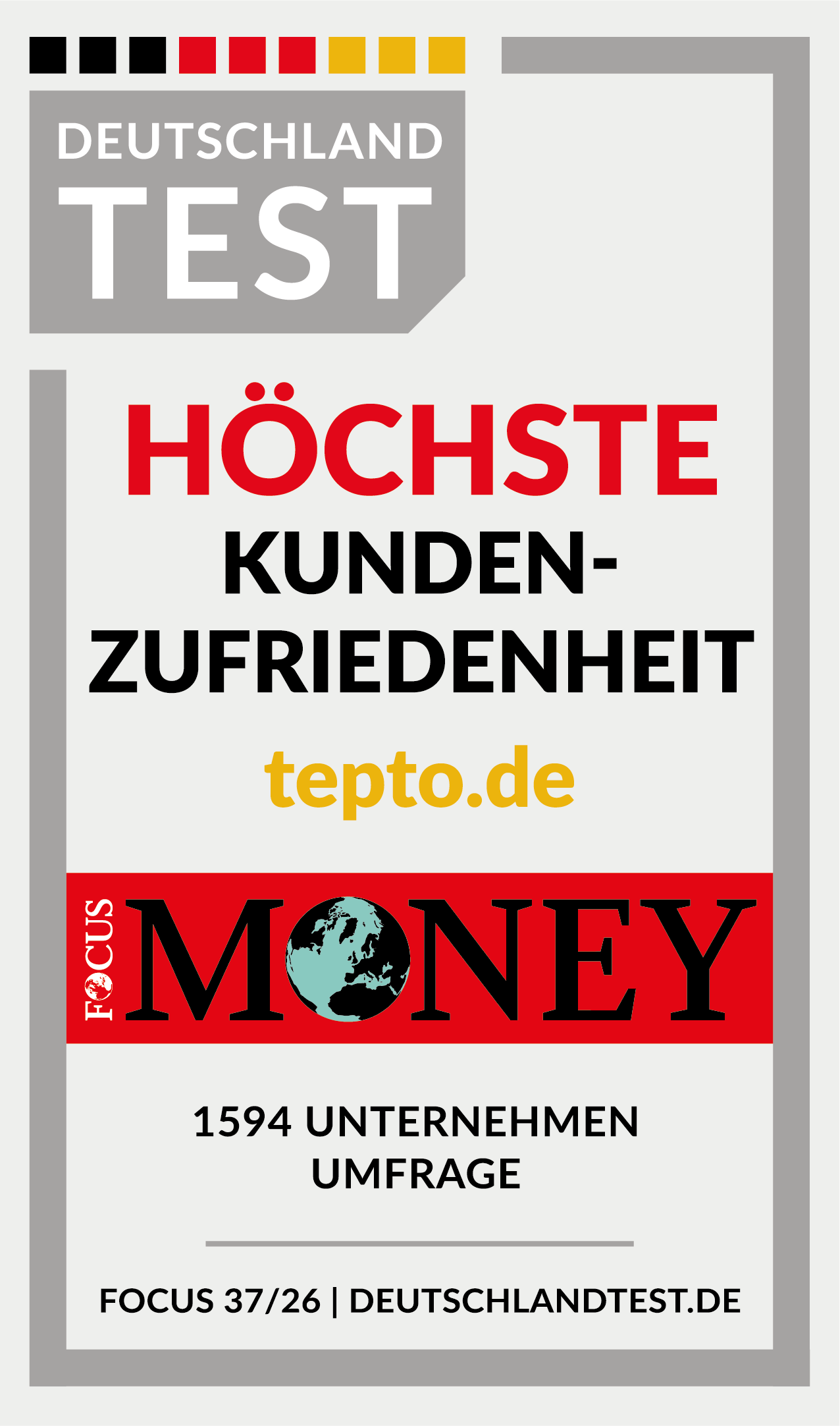 Deutschland Test Siegel: Höchste Kundenzufriedenheit 2026 für tepto.de