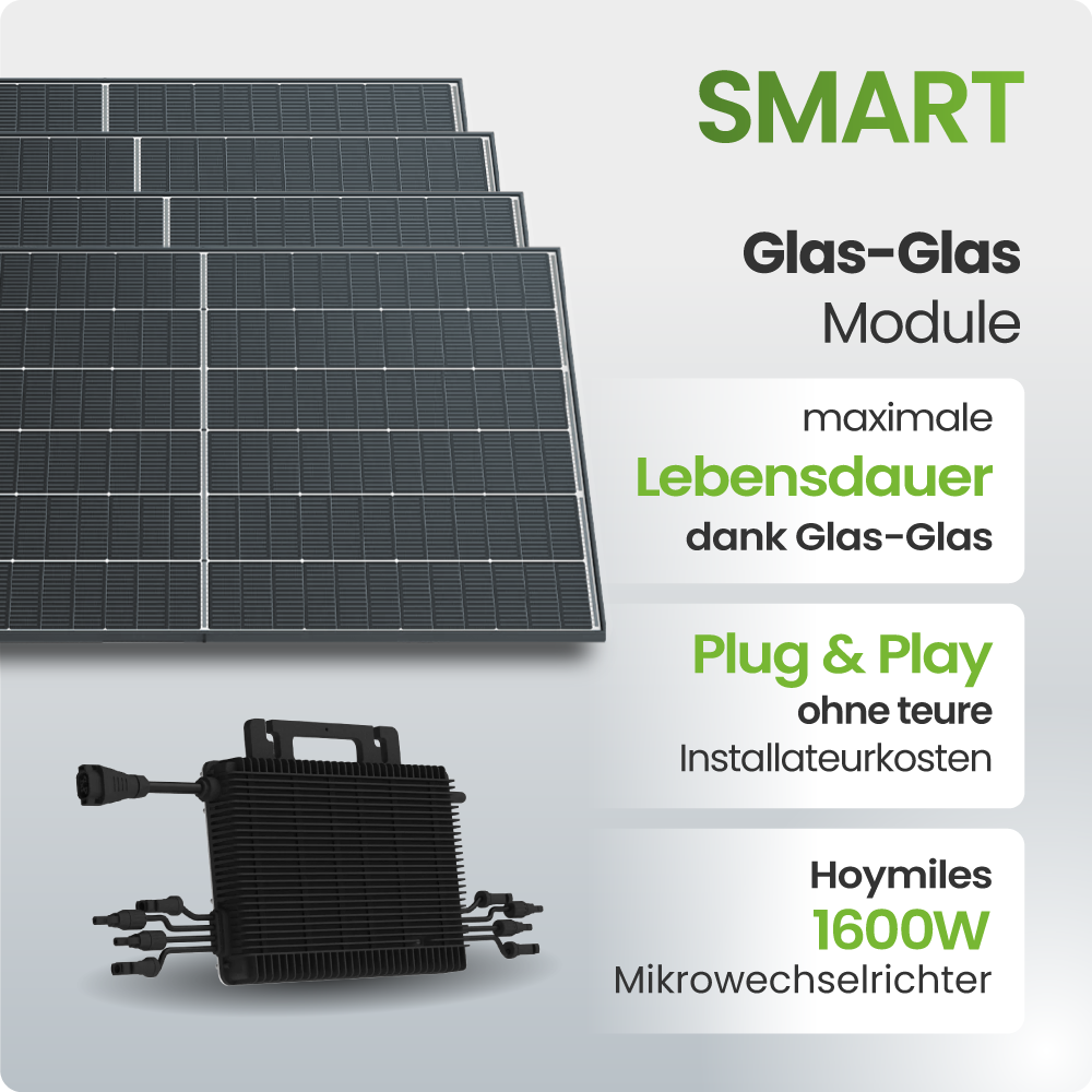 Solarmodul, Solarpanel, Glas-Glas, 1600W, Mikrowechselrichter